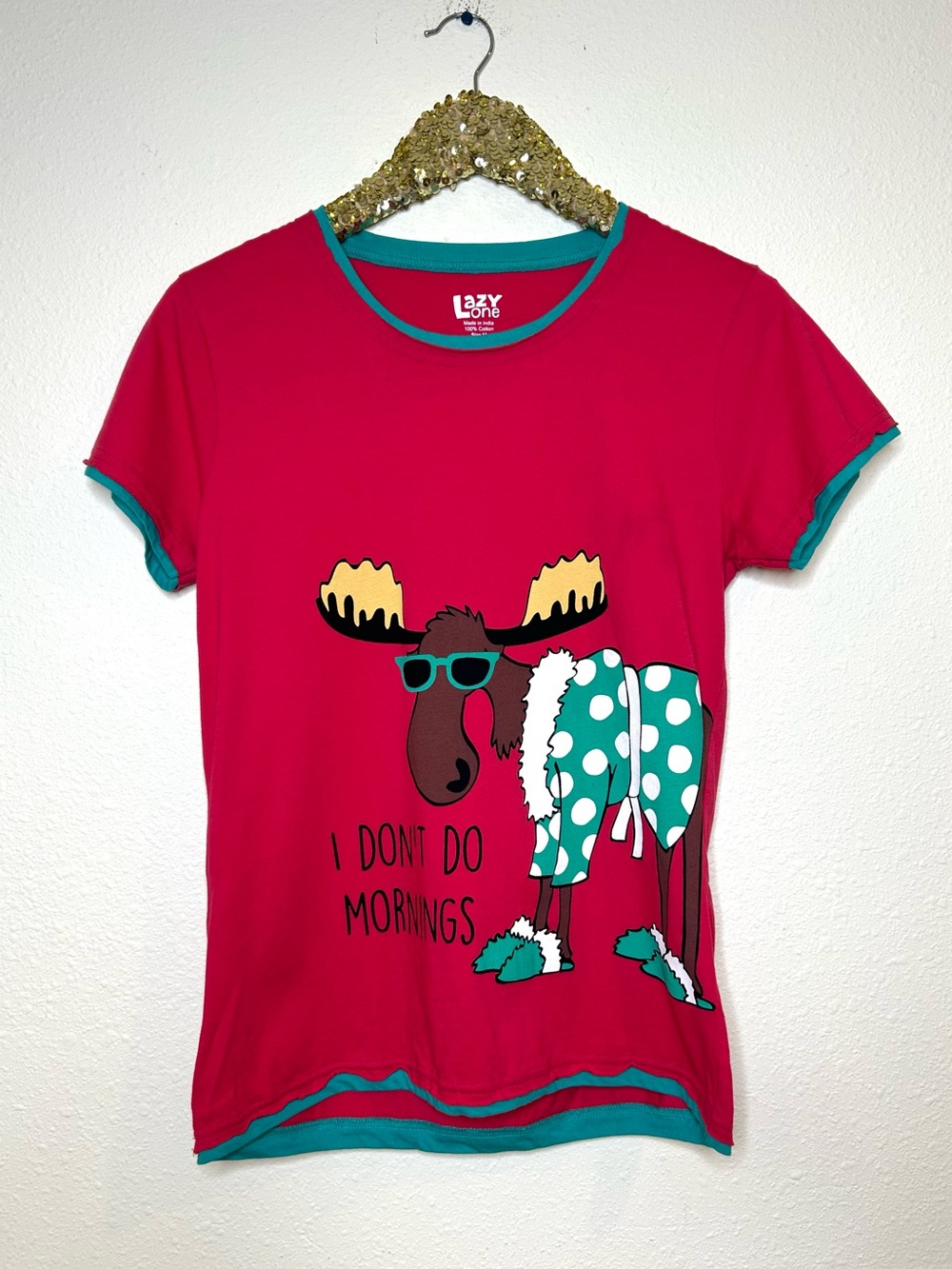 Lazy One I Don’t Do Mornings Moose Cotton Sleep Tee M